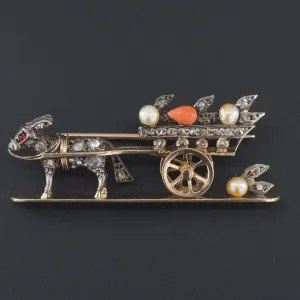 Antique Diamond Donkey Cart Brooch