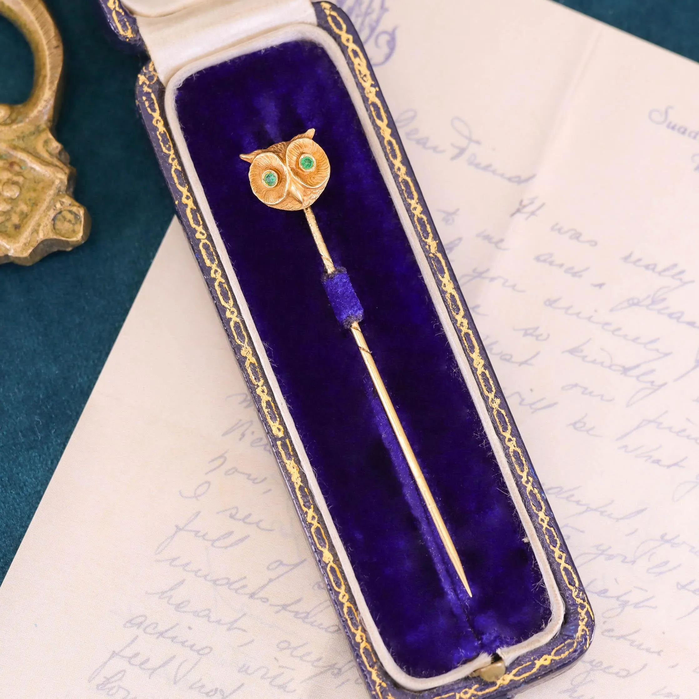 Antique Owl Stickpin of 18k Gold