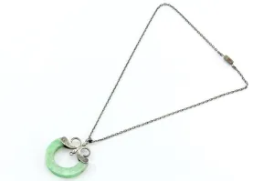 Antique Sterling Silver & Mint Green Jade Pendant Chinese Export Necklace
