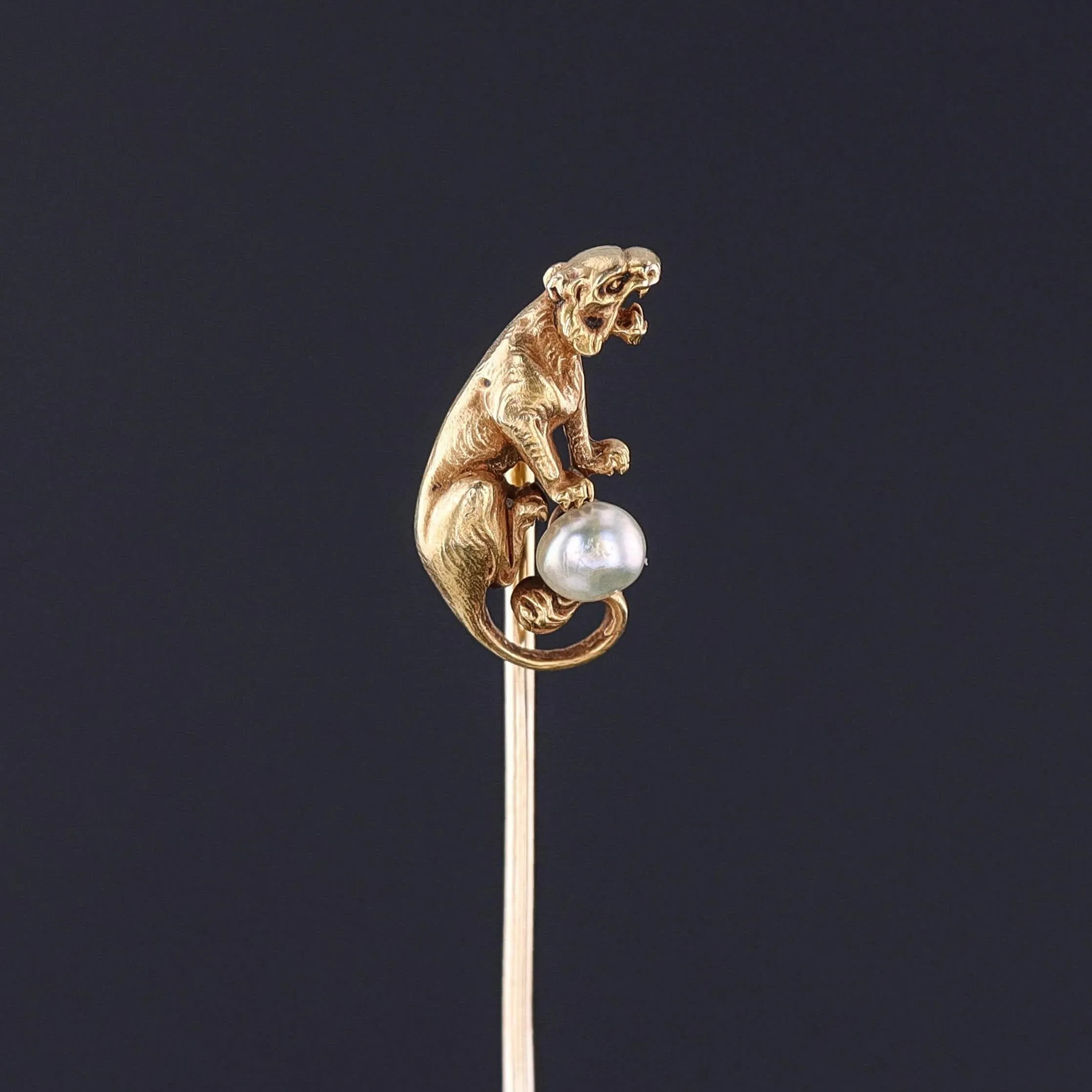 Antique Tiger Stickpin of 14k Gold