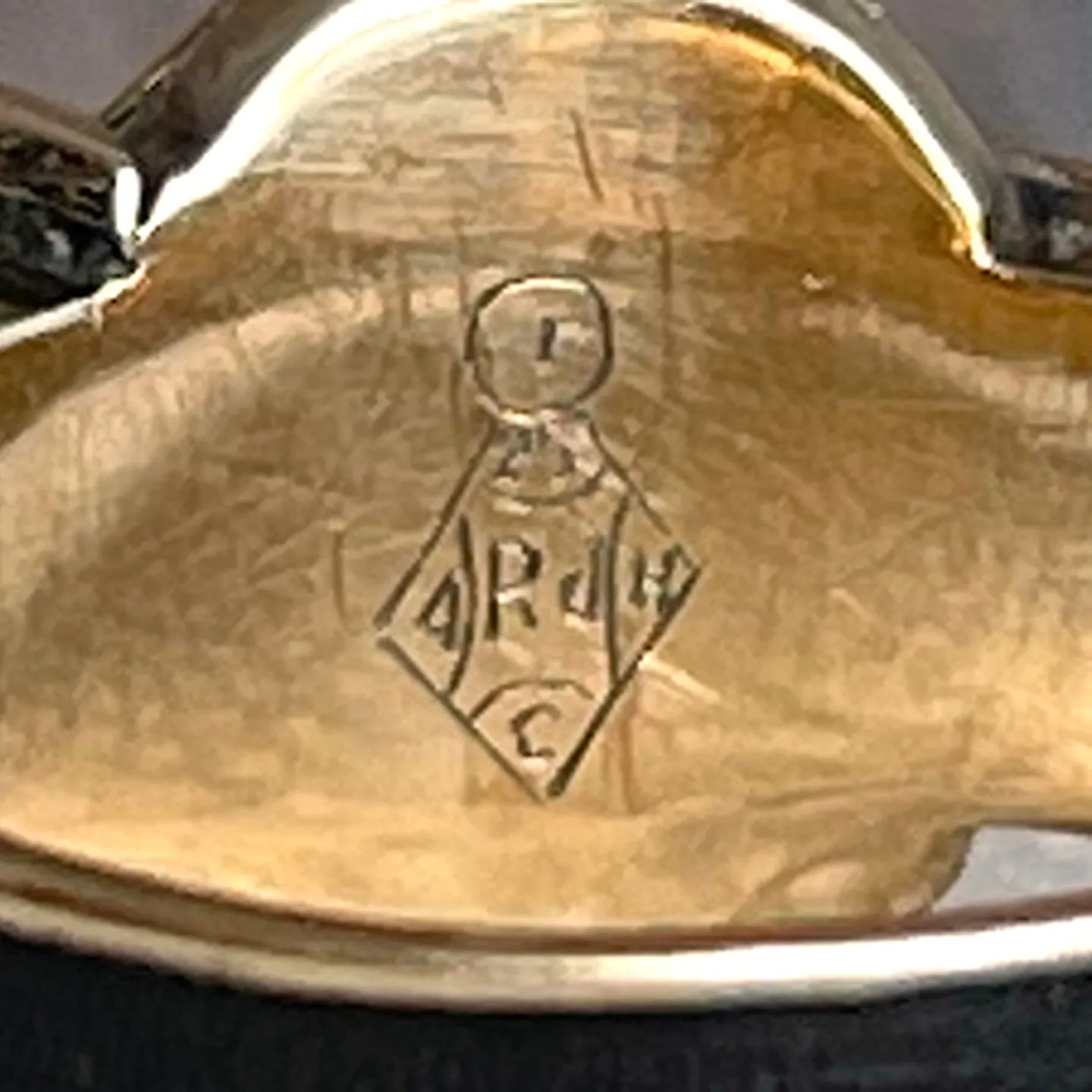 Antique Victorian 9K Gold and Black Enamel Buckle Locket Ring, Dated 1868