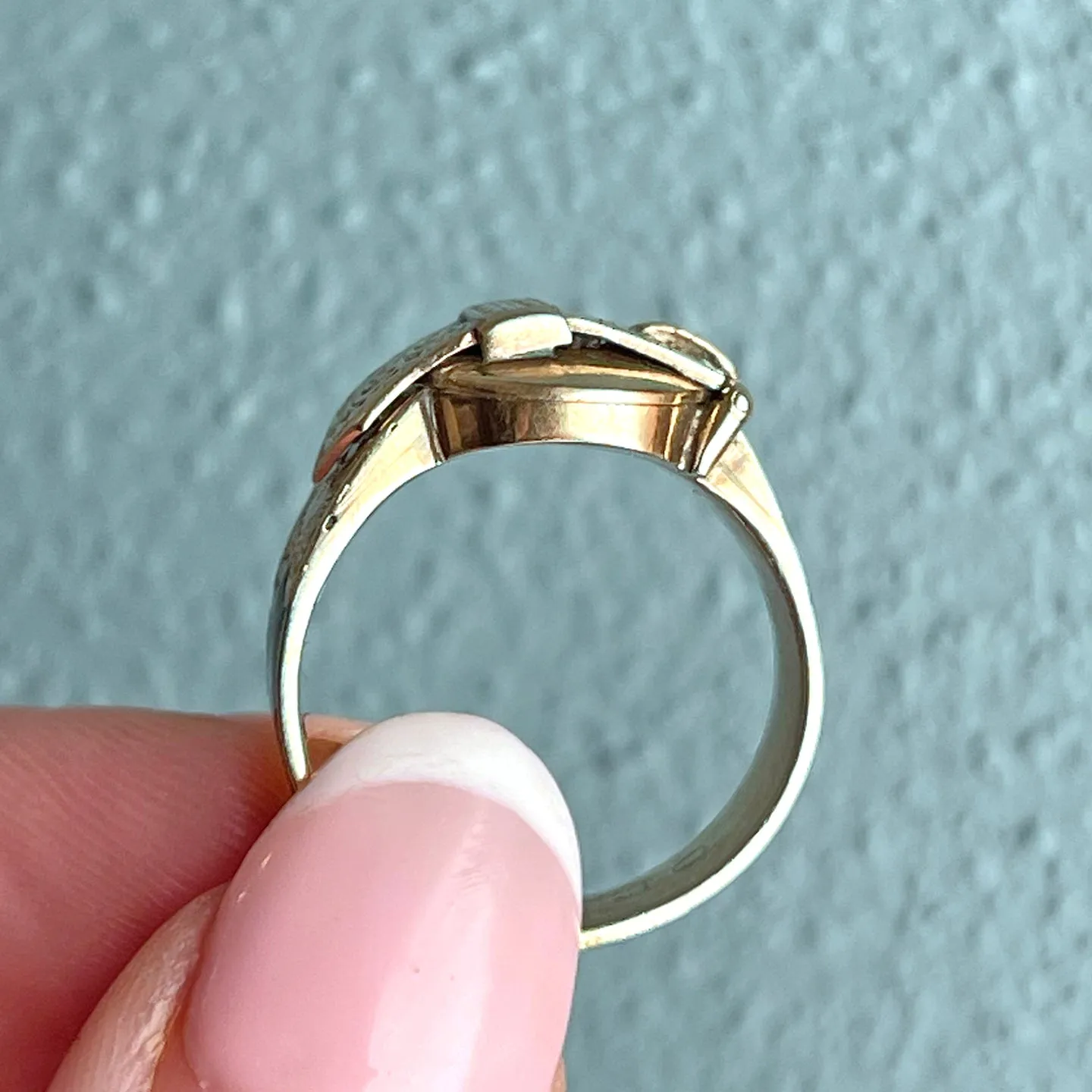 Antique Victorian 9K Gold and Black Enamel Buckle Locket Ring, Dated 1868