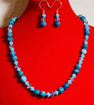 Apatite Stone and Swarovski Crystal Necklace & Earring Set  #19197