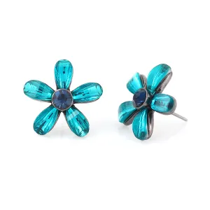 AQUA BLUE CRYSTAL FLOWER STUD EARRINGS #243MT3301 (1B17/1A11)