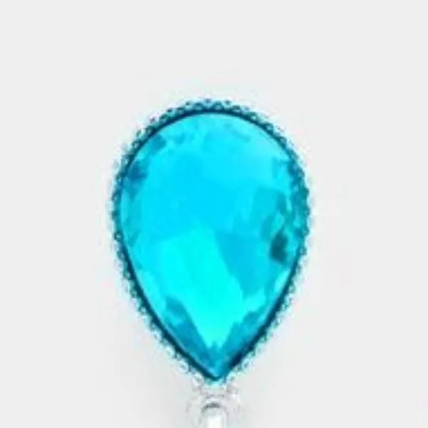 Aqua Blue Oval Drop Crystal Silver Dangle Earrings