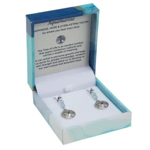 Aquamarine Rhodium Tree of Life Duo Earrings