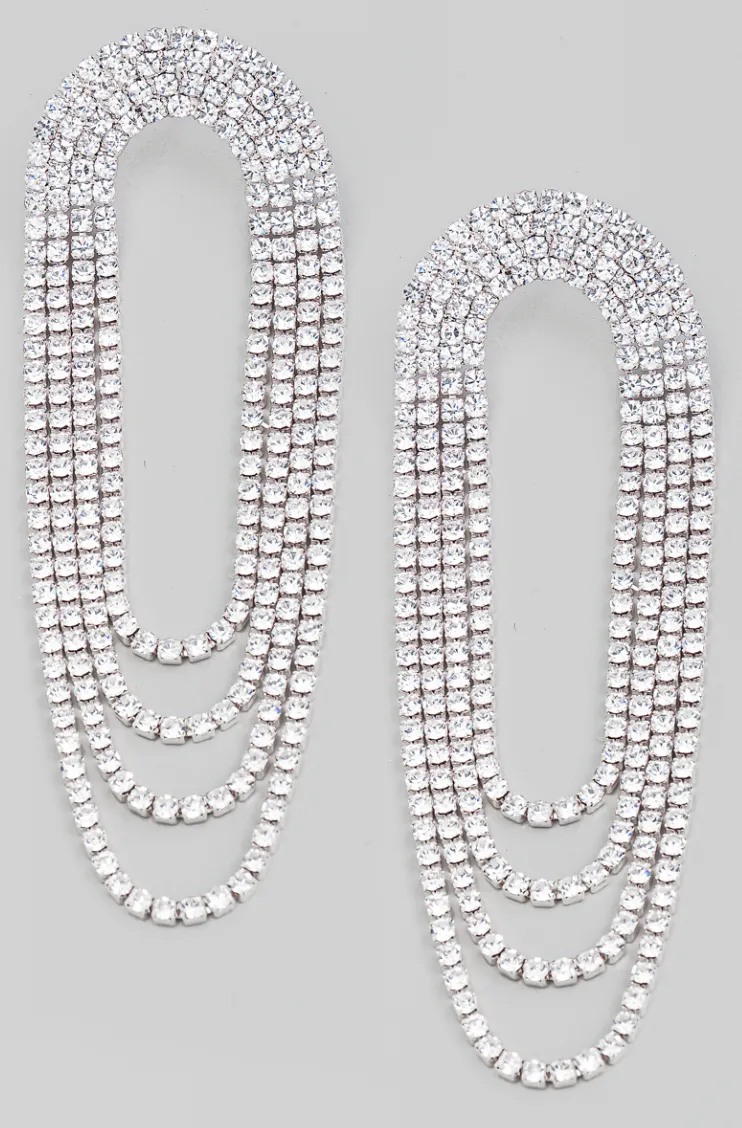 Arch Rhinestone Chain Dangle Earrings
