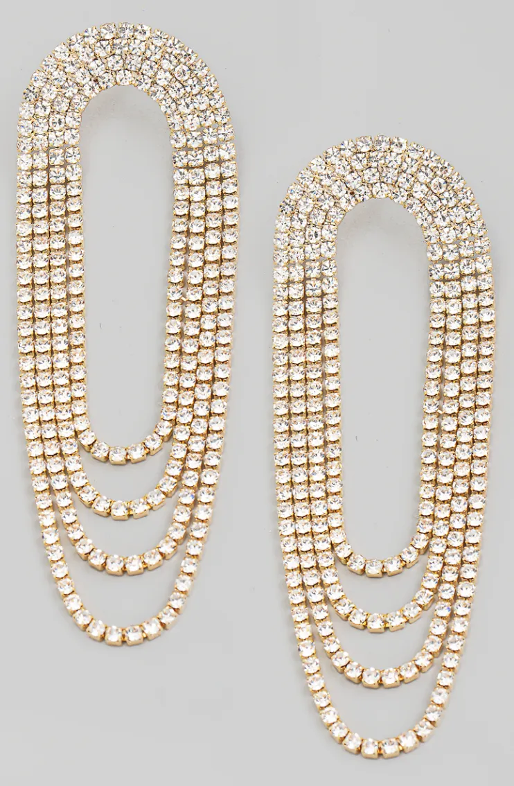 Arch Rhinestone Chain Dangle Earrings