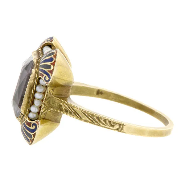 Art Deco Amethyst, Pearl & Enamel Ring