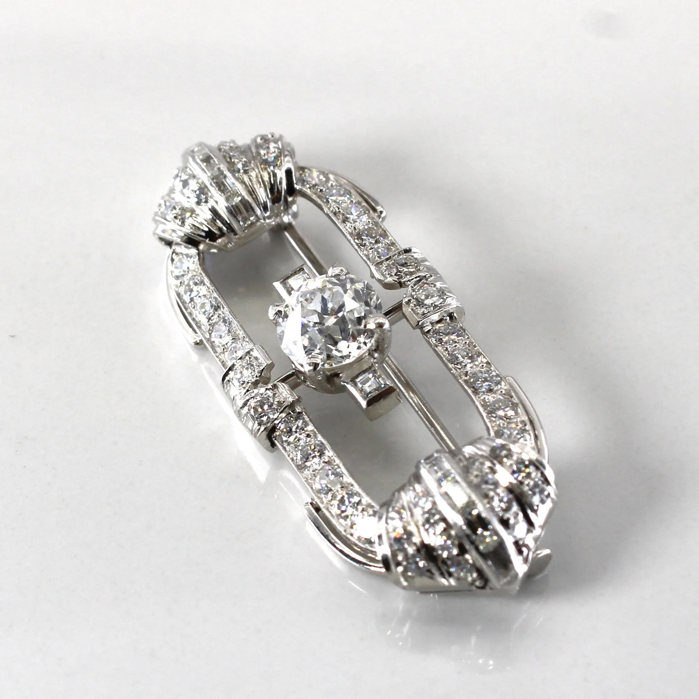 Art Deco Inspired White Gold Diamond Brooch | 2.39ctw SI1/SI2 H/I |