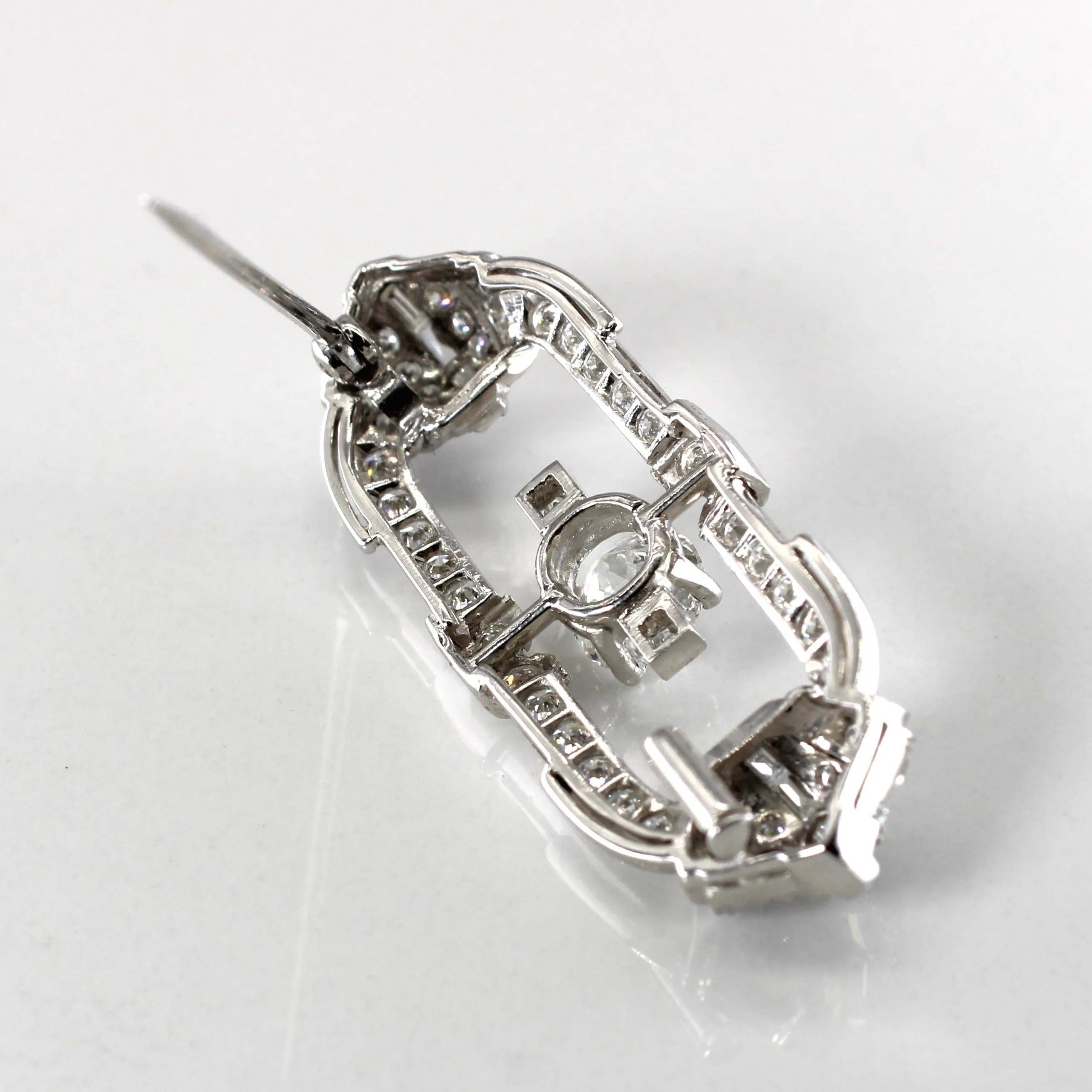 Art Deco Inspired White Gold Diamond Brooch | 2.39ctw SI1/SI2 H/I |