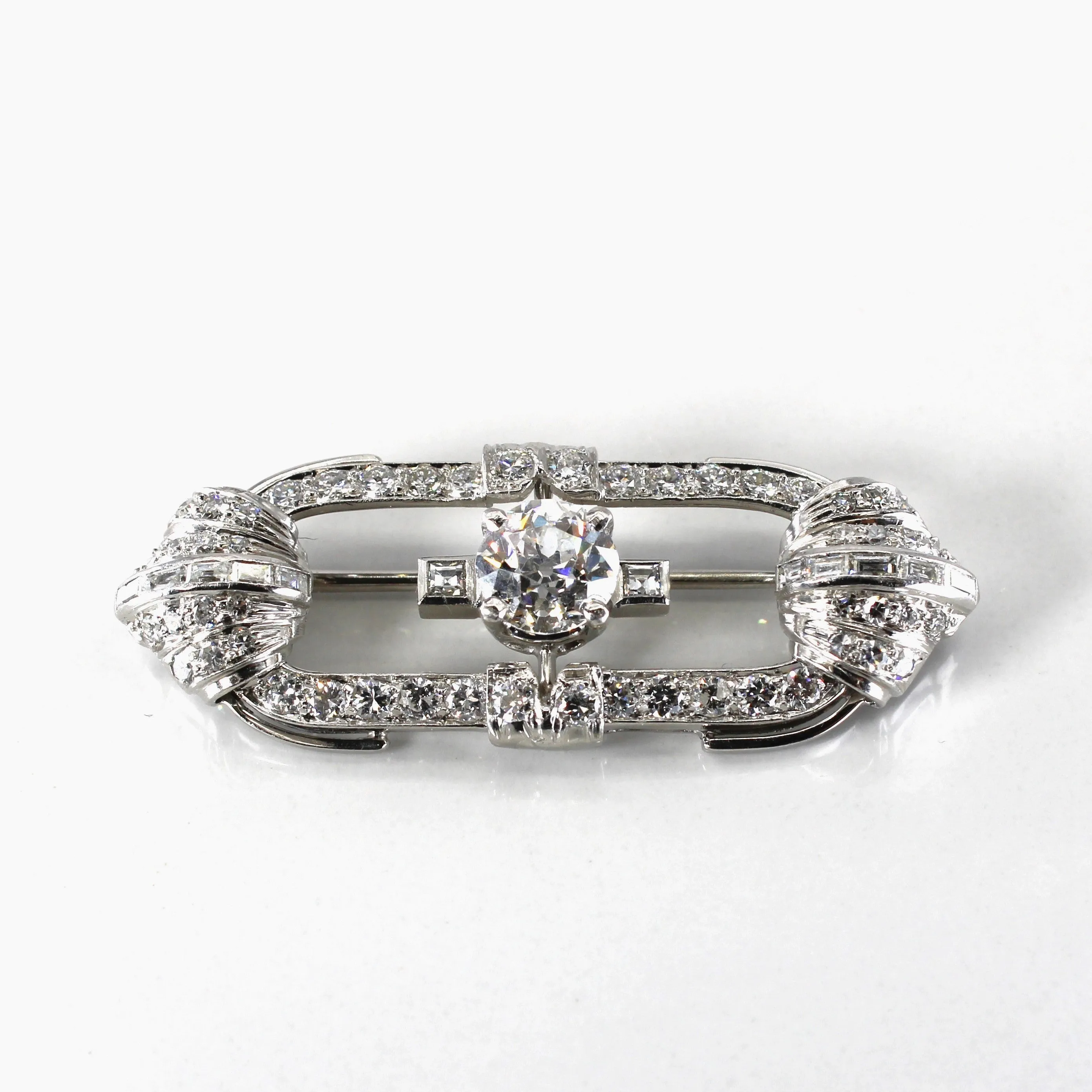Art Deco Inspired White Gold Diamond Brooch | 2.39ctw SI1/SI2 H/I |