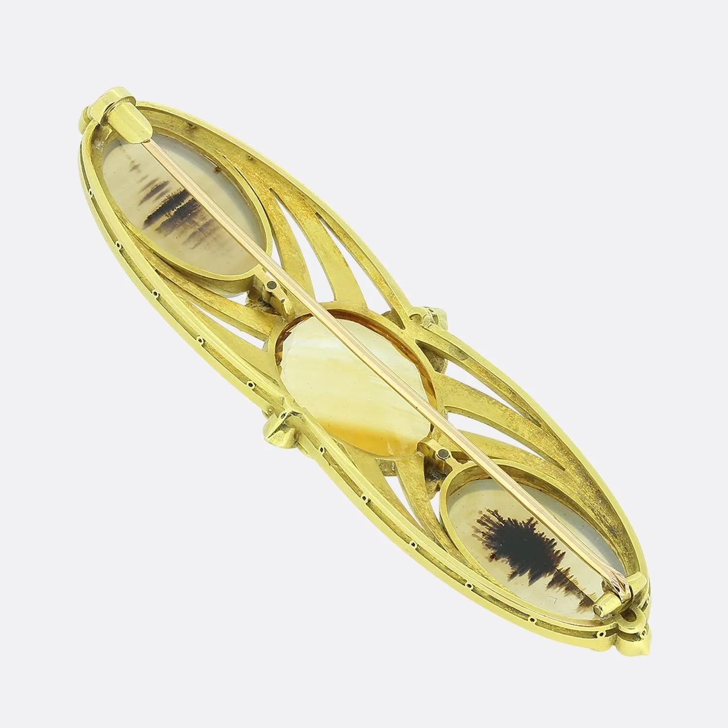 Art Nouveau Citrine Agate and Enamel Brooch