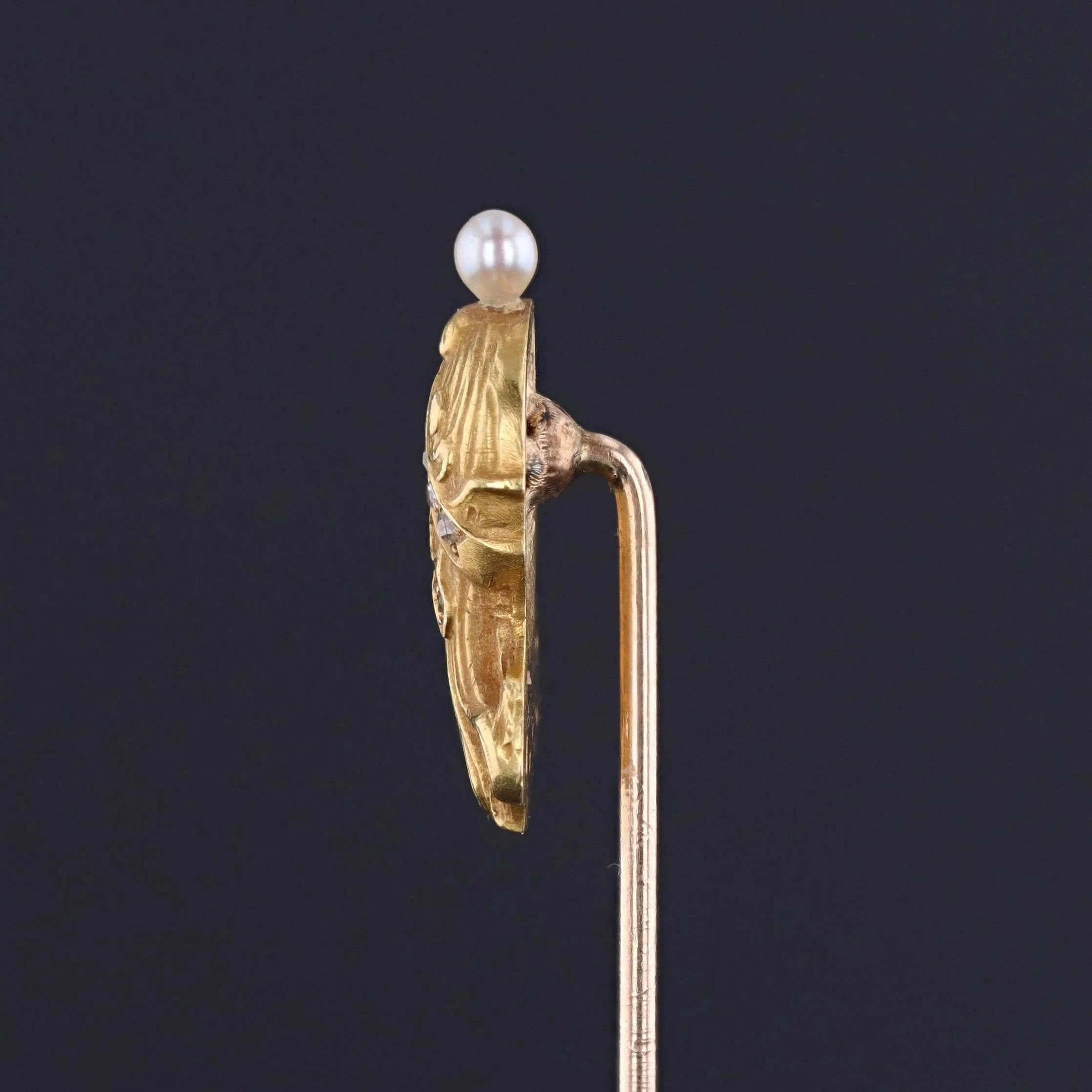 Art Nouveau Enamel Woman Stickpin of 18k Gold