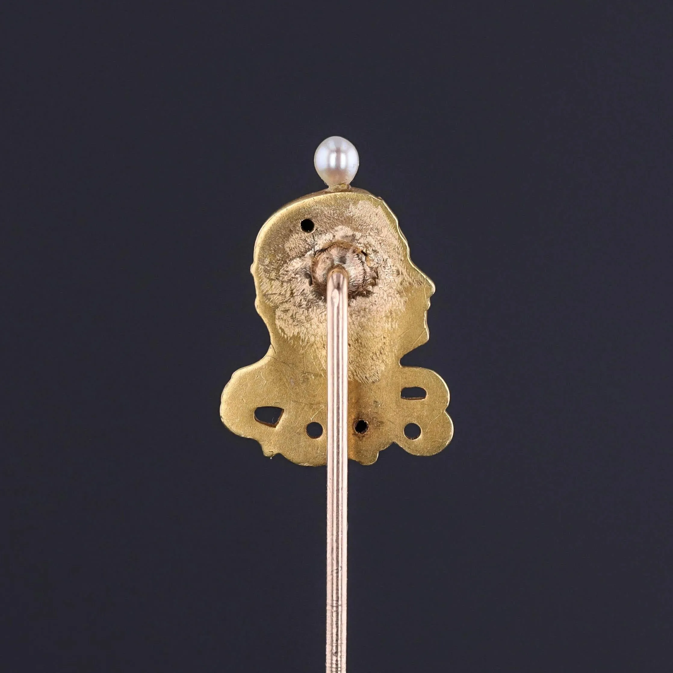 Art Nouveau Enamel Woman Stickpin of 18k Gold