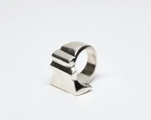Asymmetrical Solid Sterling Silver Ridged Ring