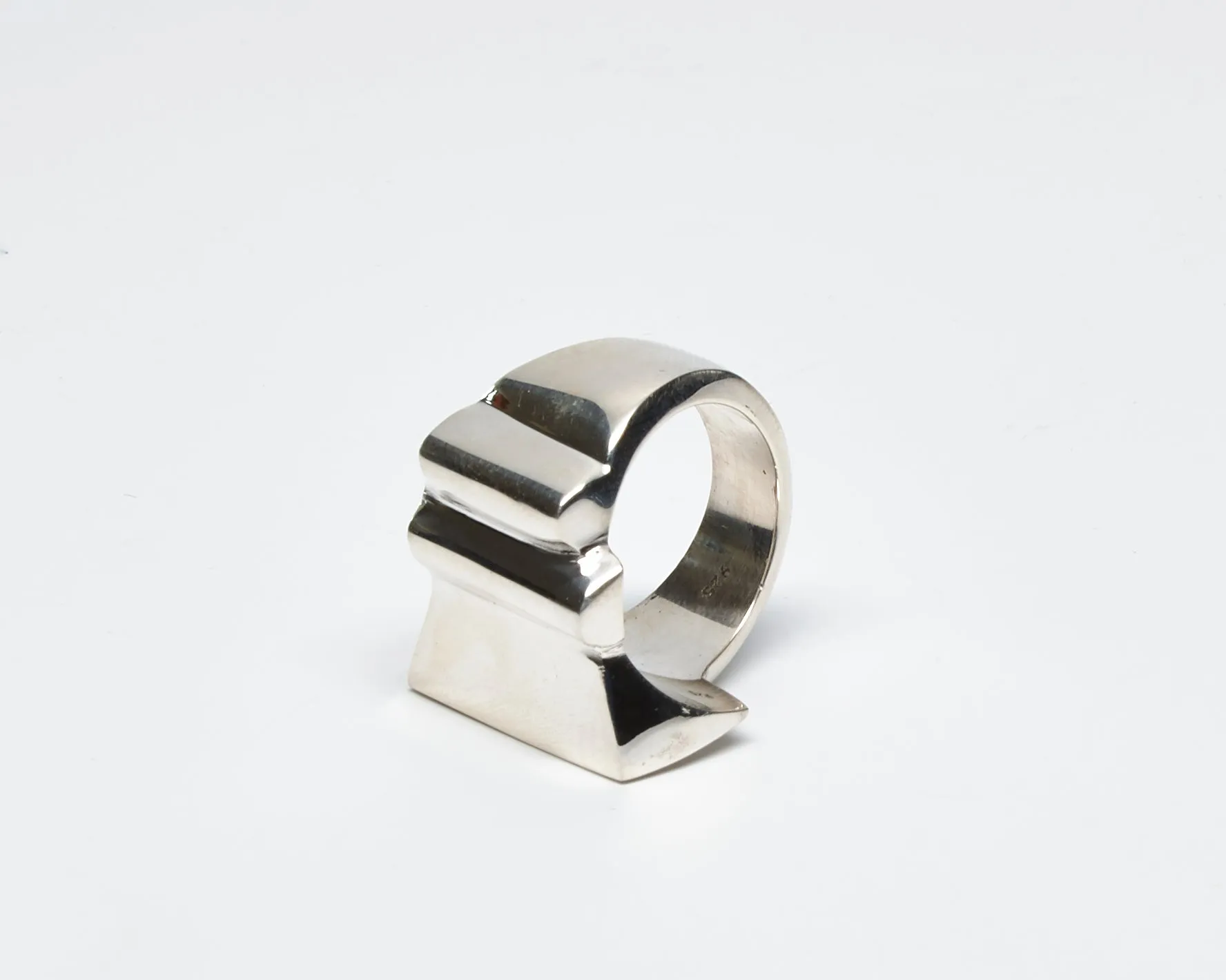 Asymmetrical Solid Sterling Silver Ridged Ring