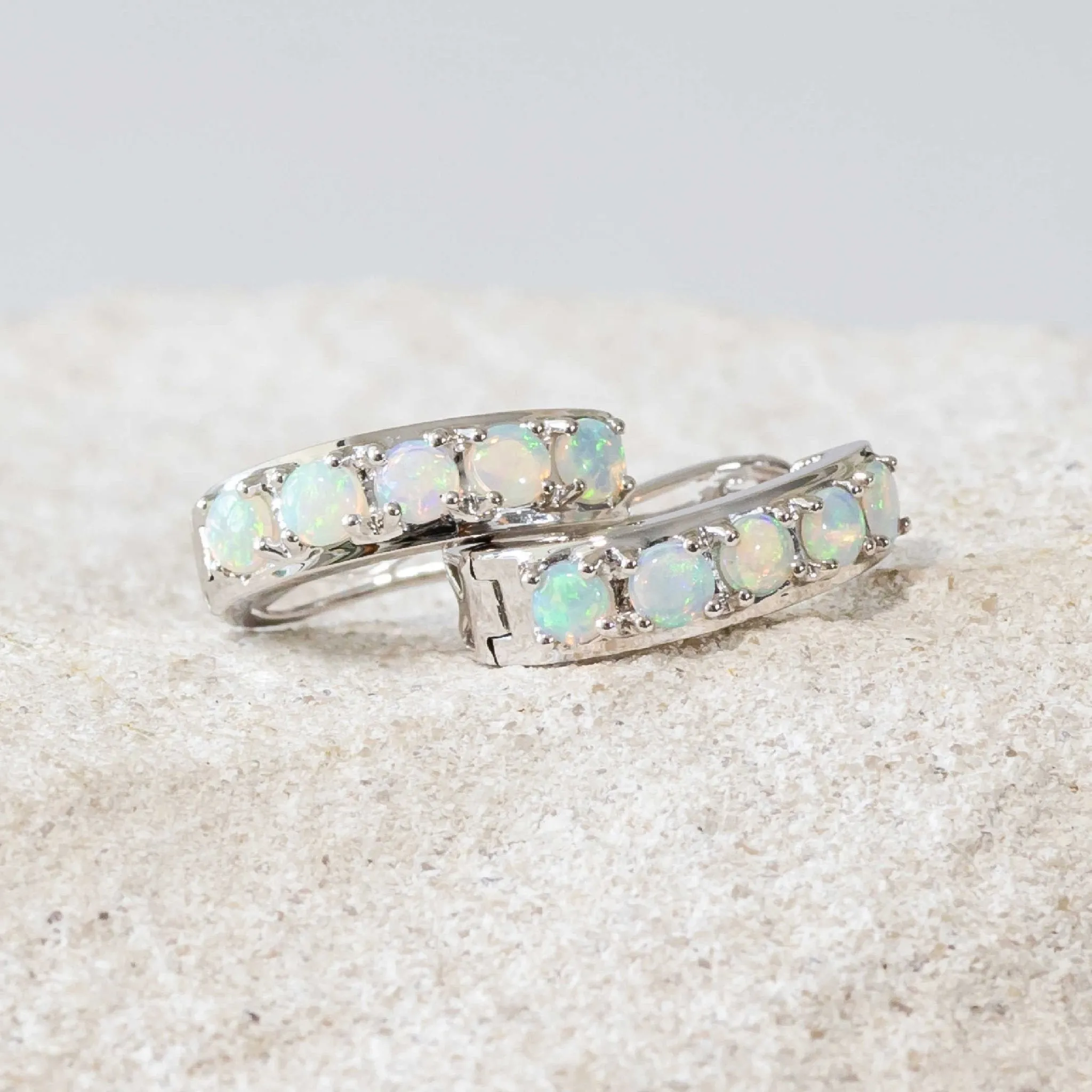 'Aurelie' Crystal Opal Earrings 14ct White Gold