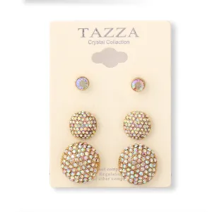 AURORE BOREALE RHINESTONE CRYSTAL SET OF 3 ROUND GOLD POST EARRINGS #SWKK-11618GLDAB (AG15)