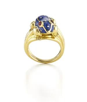 Baby Frog Ring, Blue Enamel
