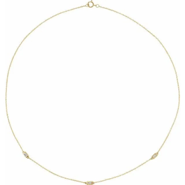 BAGUETTE DIAMOND STATION NECKLACE | 14K GOLD