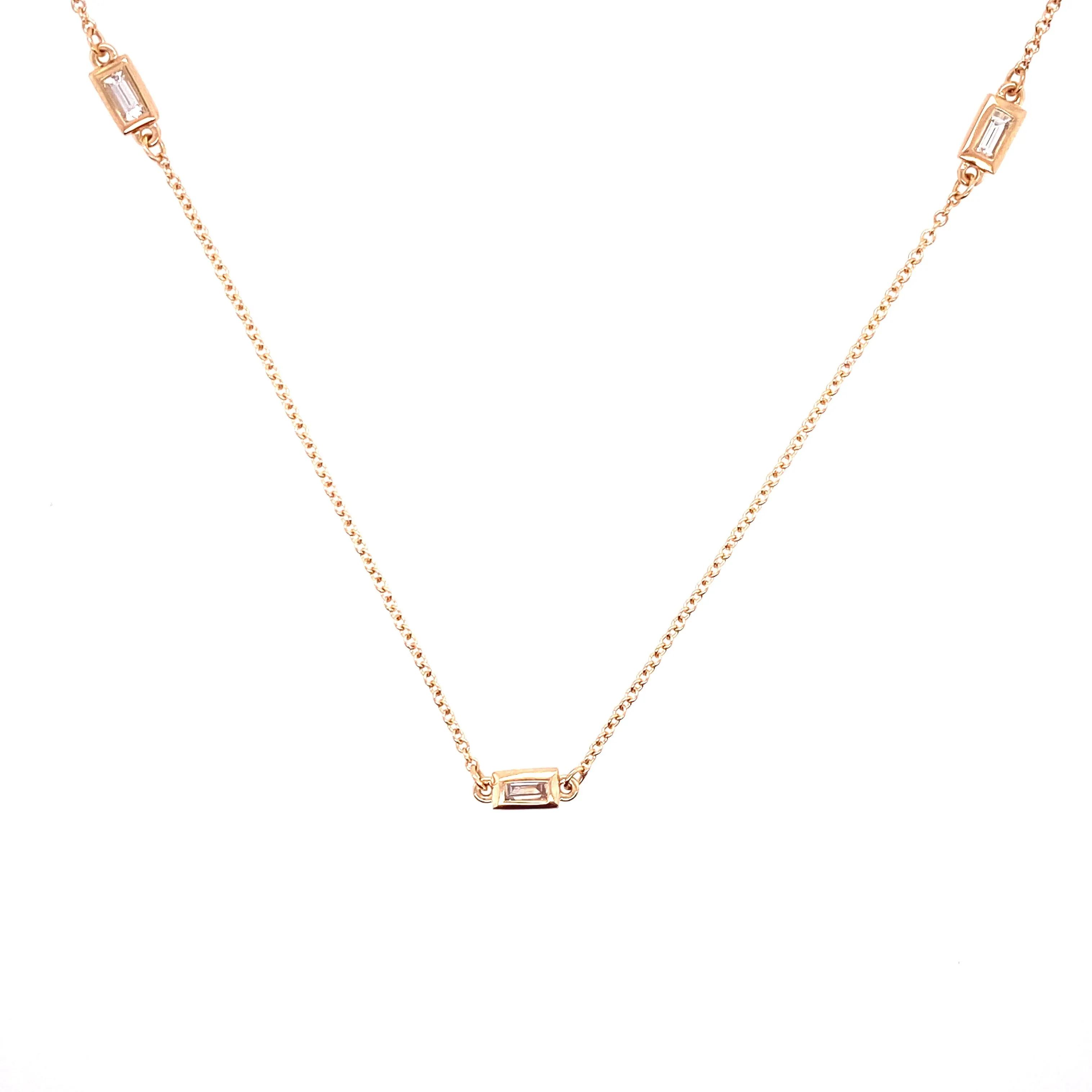 BAGUETTE DIAMOND STATION NECKLACE | 14K GOLD