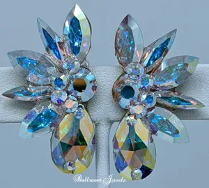 Ballroom Crystal Pear spray earring in aurora borealis