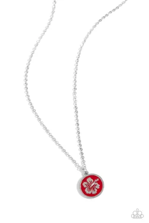 Beachy Basic - Red - Hibiscus Flower Paparazzi Short Necklace