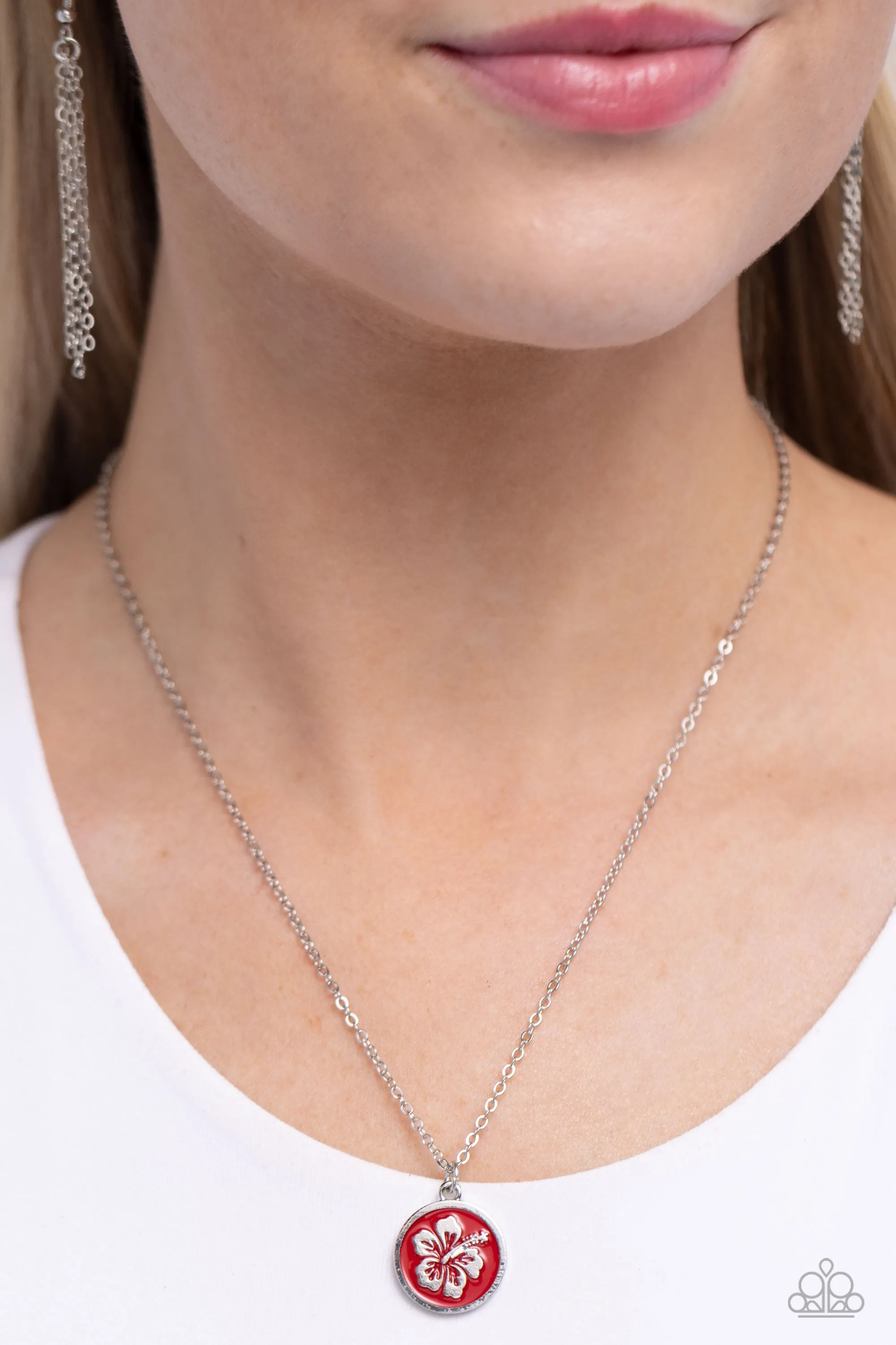 Beachy Basic - Red - Hibiscus Flower Paparazzi Short Necklace