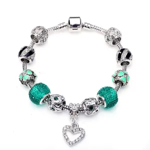 Best LOVE Gift Silver Plated Heart Charm bracelet for Women Murano Glass Beads Jewelry Original Bracelets Cuff Bracelet