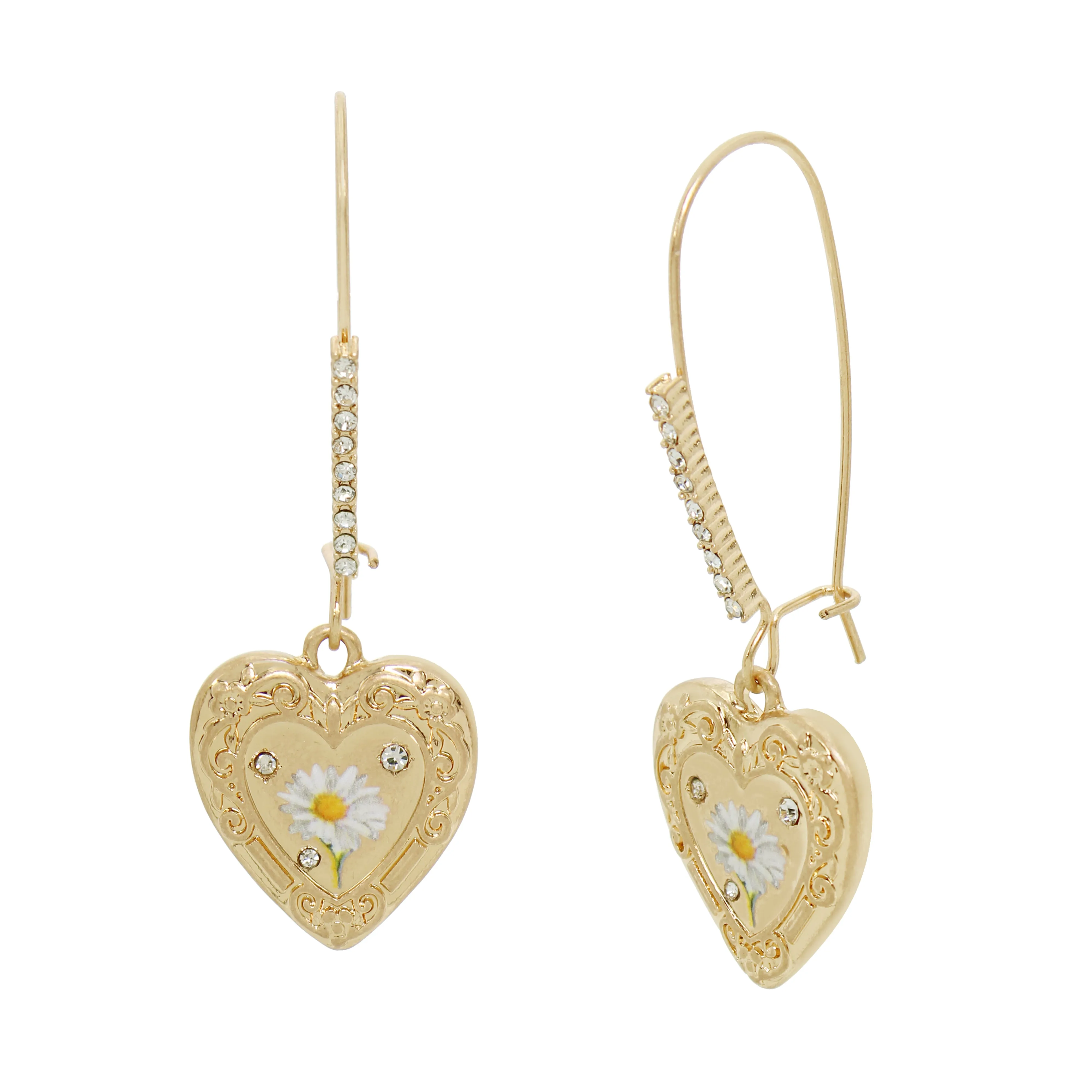 Betsey Johnson Sweetheart Swoon Daisy Heart Dangle Earrings
