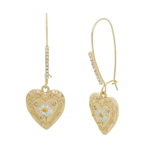 Betsey Johnson Sweetheart Swoon Daisy Heart Dangle Earrings