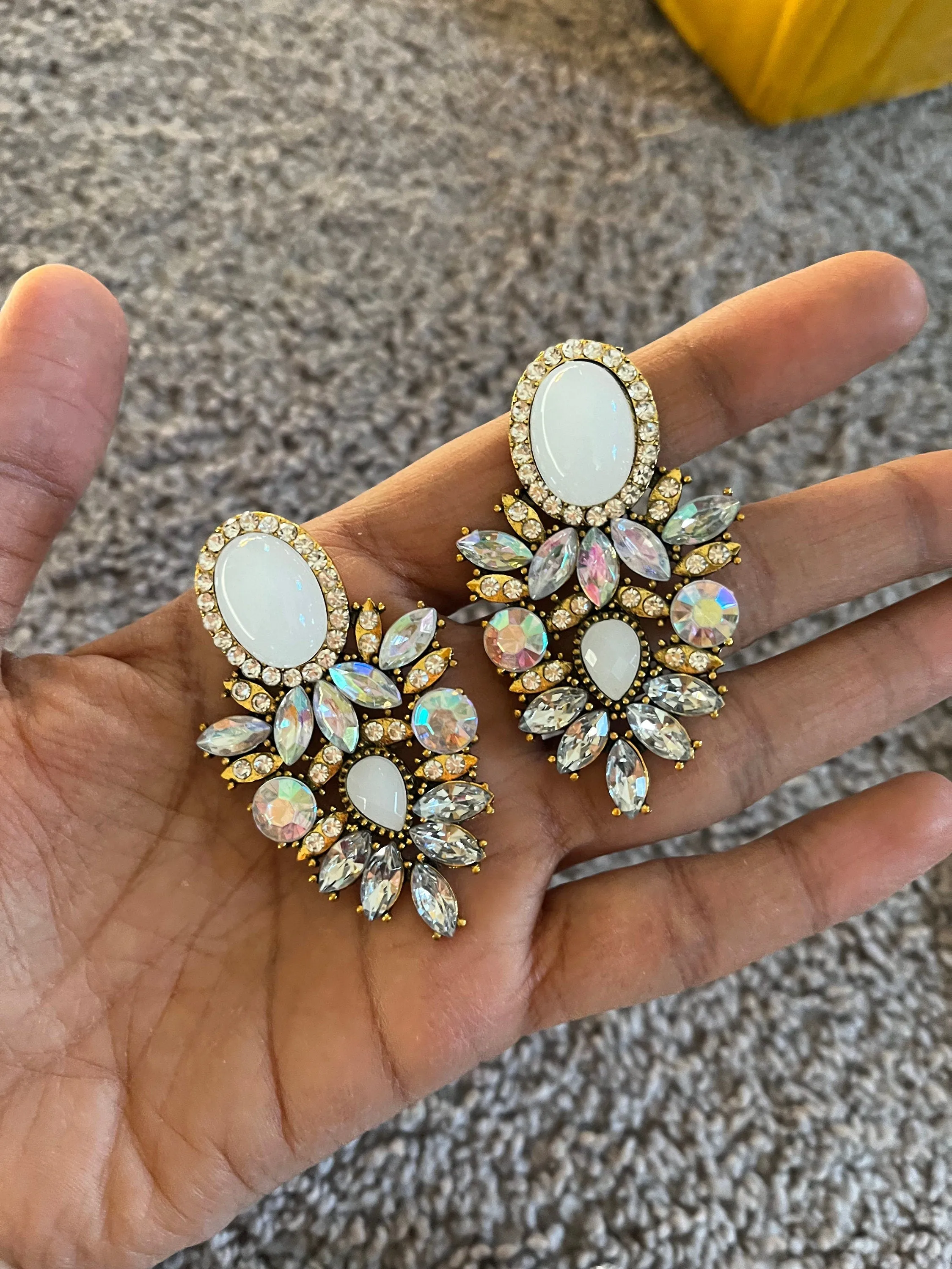Big Aurora borealis earrings stud , gold iridescent stud earrings , big rainbow studs earrings , large white  , clear ab rhinestone