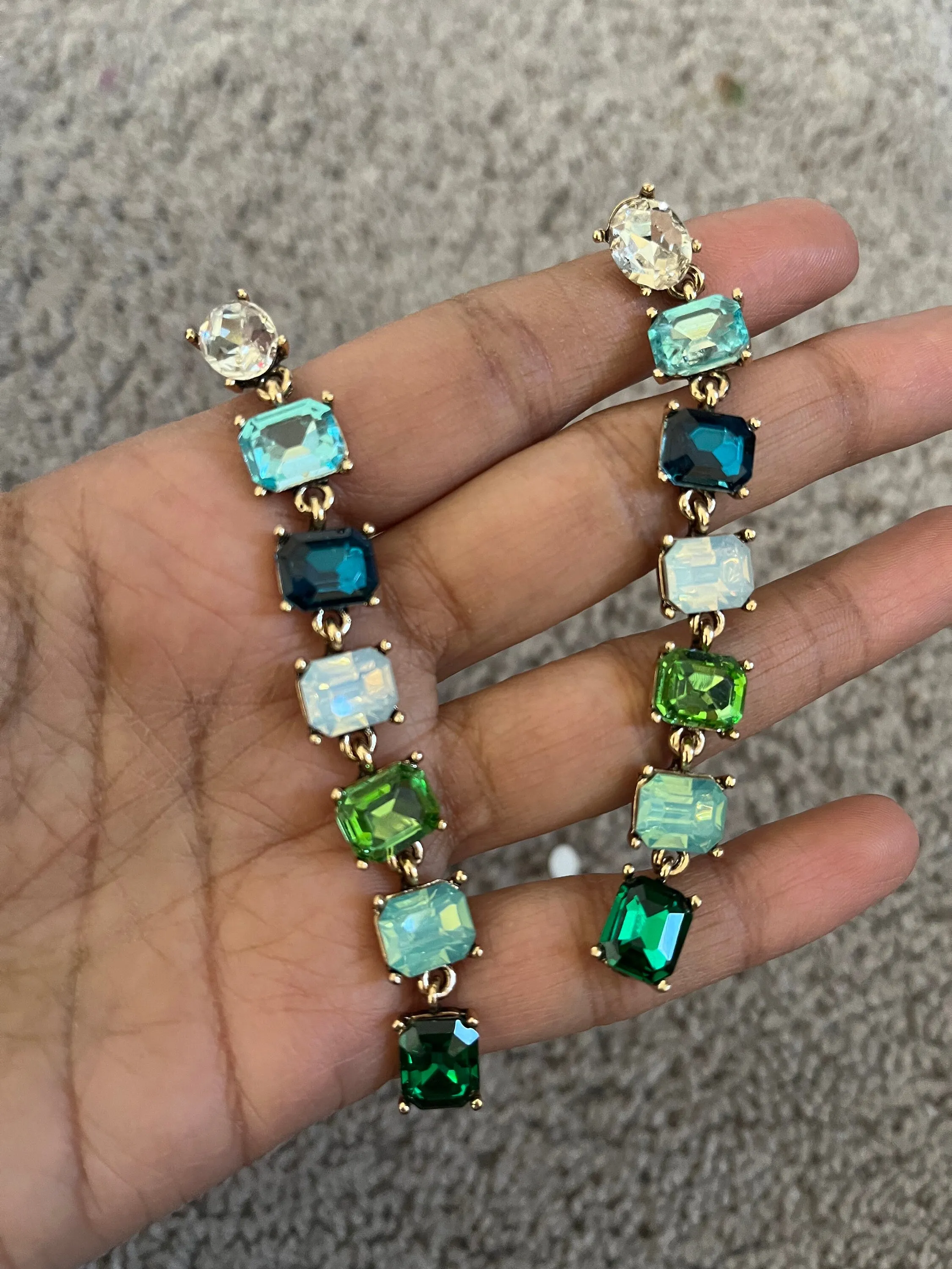 Big Blue and green earrings ,large Emerald  earrings , green crystal earrings, blue chandelier rhinestone earrings crystal teal