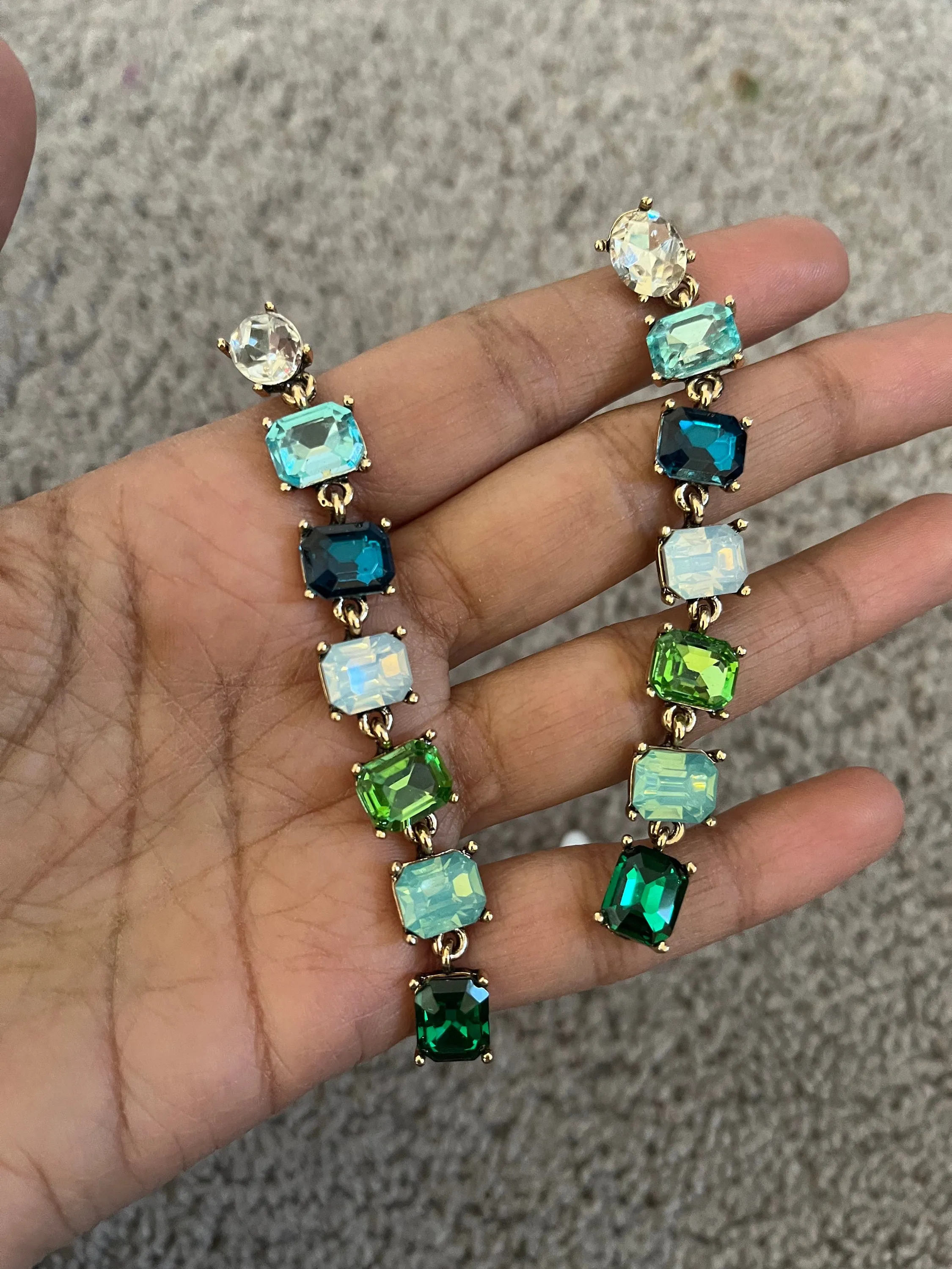 Big Blue and green earrings ,large Emerald  earrings , green crystal earrings, blue chandelier rhinestone earrings crystal teal