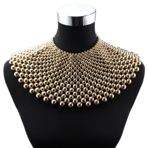 Big Chunky Ball Beaded Maxi Choker Collar Pendant Necklace for Women Brand Handmade Chain Metal Statement Bead Necklace
