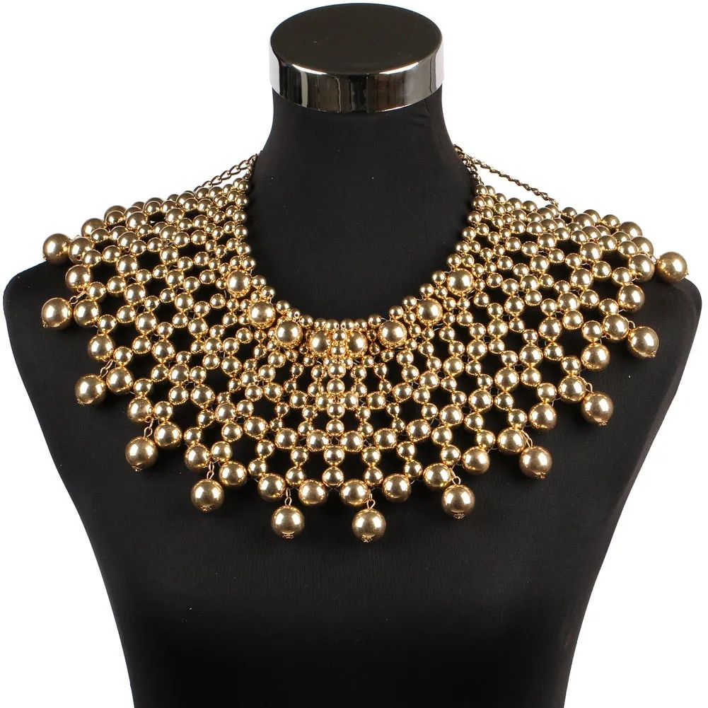 Big Chunky Ball Beaded Maxi Choker Collar Pendant Necklace for Women Brand Handmade Chain Metal Statement Bead Necklace