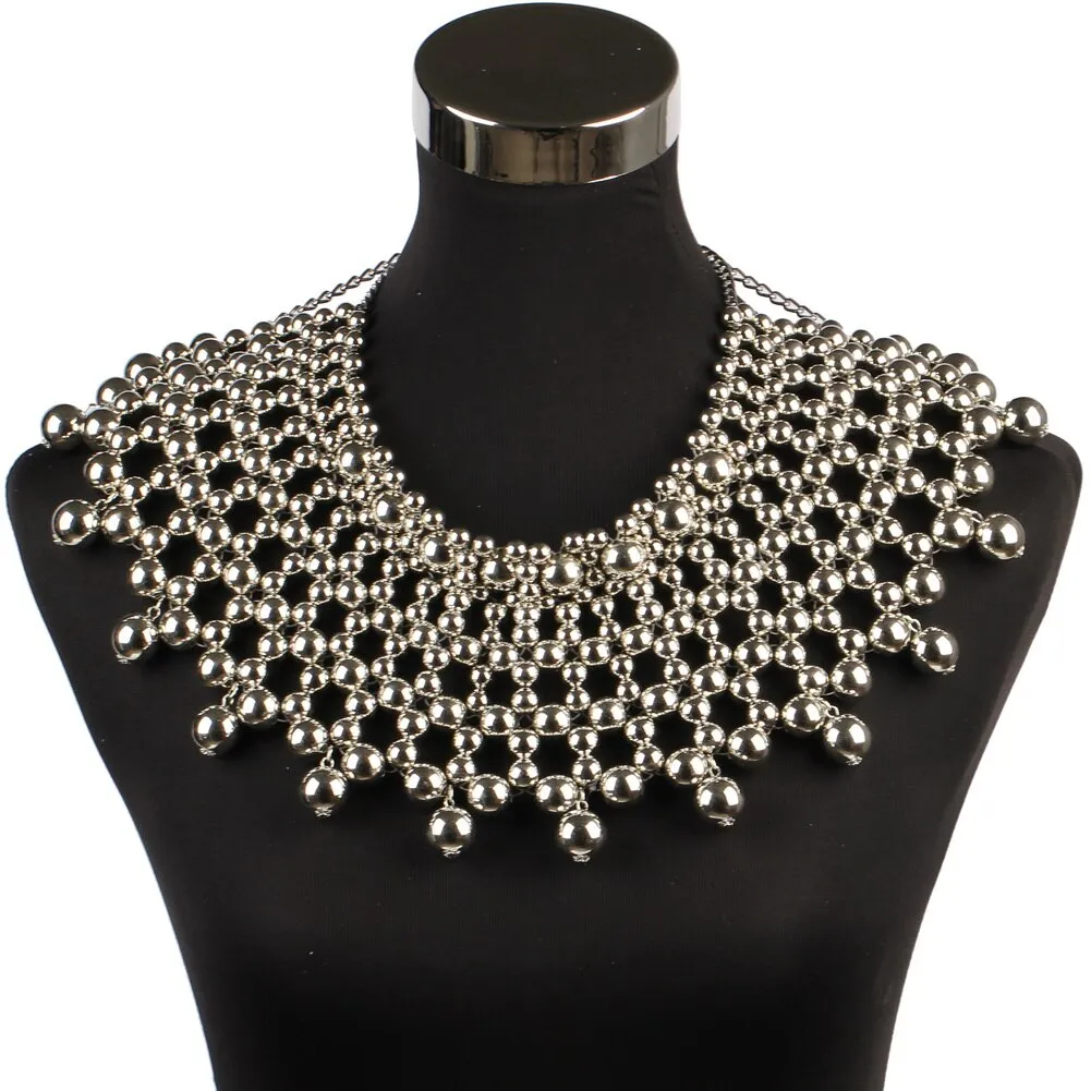 Big Chunky Ball Beaded Maxi Choker Collar Pendant Necklace for Women Brand Handmade Chain Metal Statement Bead Necklace