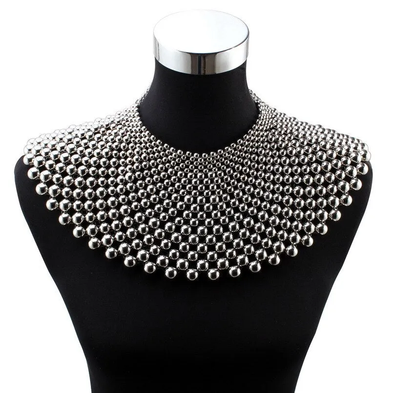 Big Chunky Ball Beaded Maxi Choker Collar Pendant Necklace for Women Brand Handmade Chain Metal Statement Bead Necklace