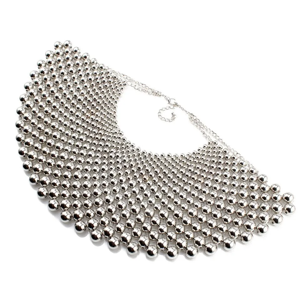 Big Chunky Ball Beaded Maxi Choker Collar Pendant Necklace for Women Brand Handmade Chain Metal Statement Bead Necklace