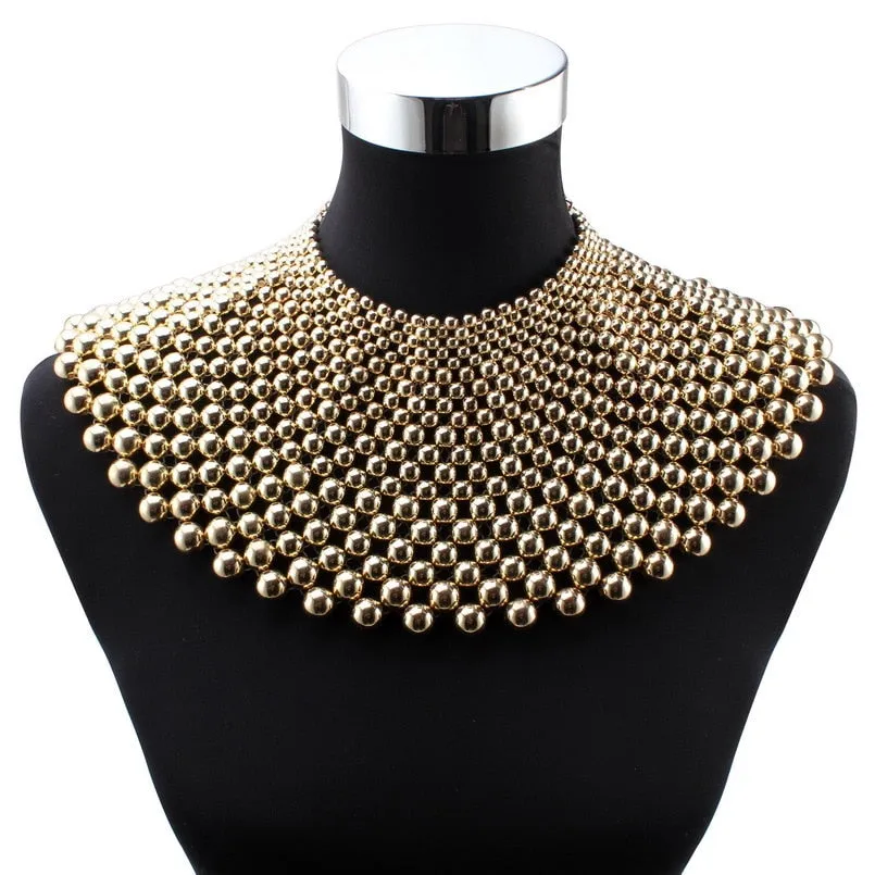 Big Chunky Ball Beaded Maxi Choker Collar Pendant Necklace for Women Brand Handmade Chain Metal Statement Bead Necklace