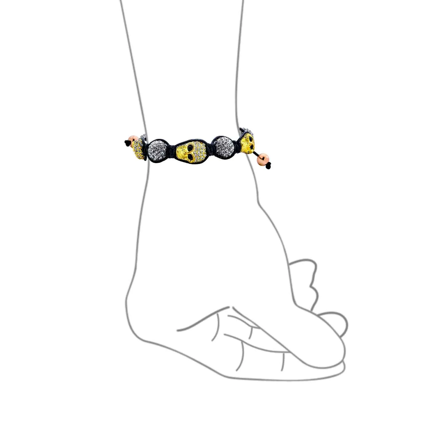 Biker Chain Link Bracelet Gold Tone Crystal Skull for Men