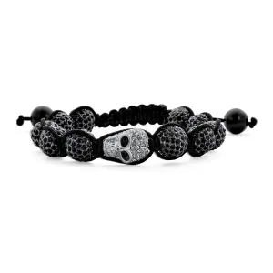 Biker Chain Link Bracelet Gold Tone Crystal Skull for Men