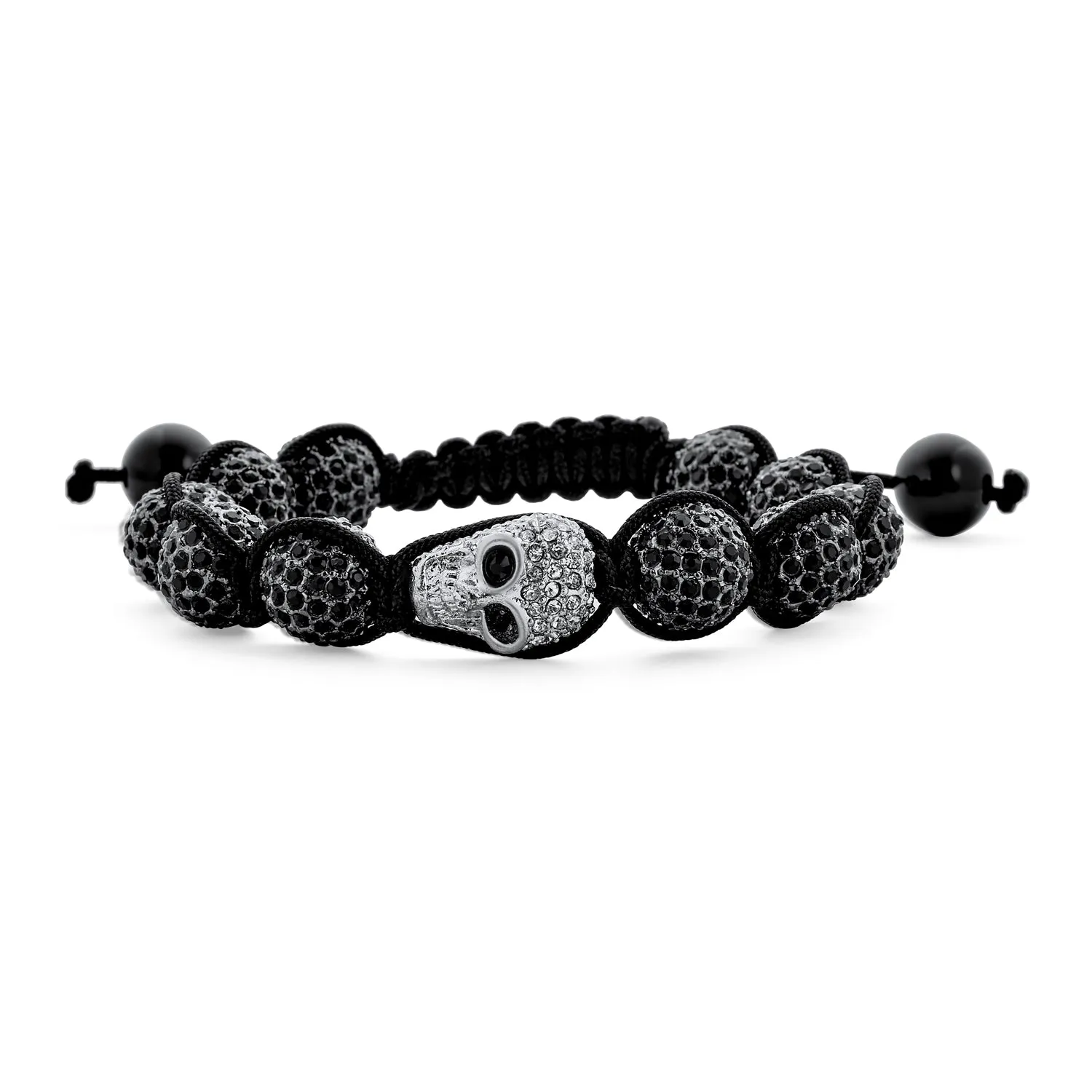 Biker Chain Link Bracelet Gold Tone Crystal Skull for Men