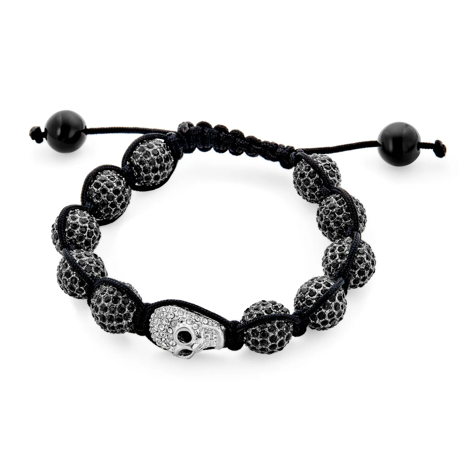 Biker Chain Link Bracelet Gold Tone Crystal Skull for Men