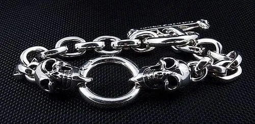 Biker Skull 925 Sterling Silver Chain Men's Bracelet