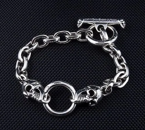 Biker Skull 925 Sterling Silver Chain Men's Bracelet