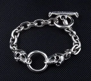 Biker Skull 925 Sterling Silver Chain Men's Bracelet
