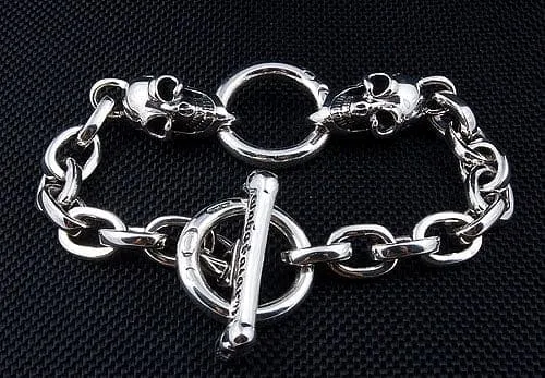 Biker Skull 925 Sterling Silver Chain Men's Bracelet