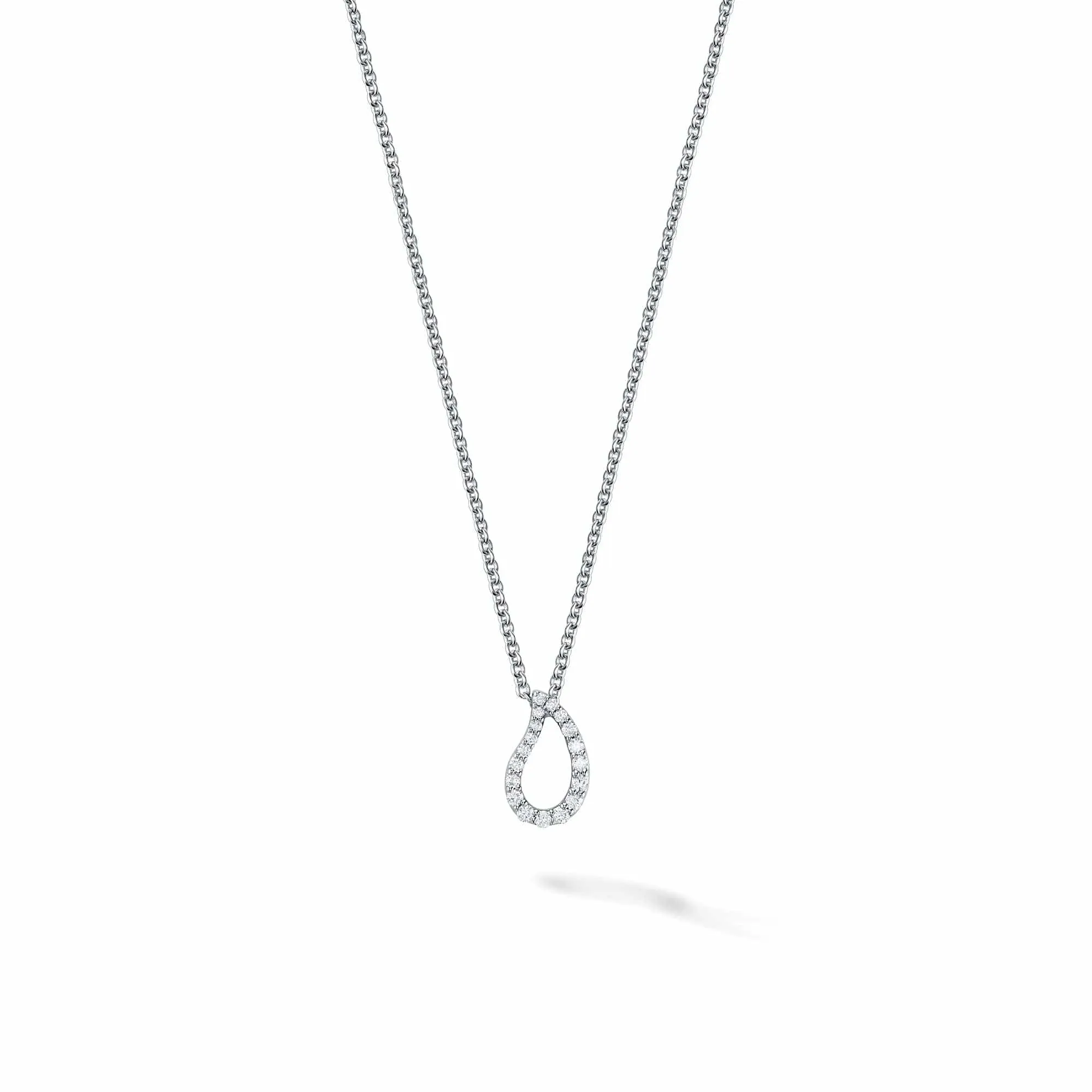 Birks 18K White Gold Open Petale Drop Diamond Necklace